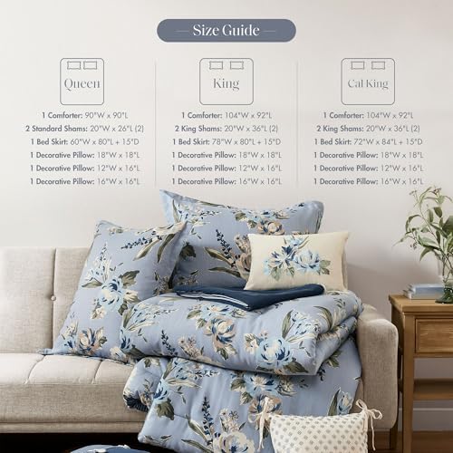 Madison Park Reversible Vintage Floral Comforter Set, 7PC Cal King Bed Set