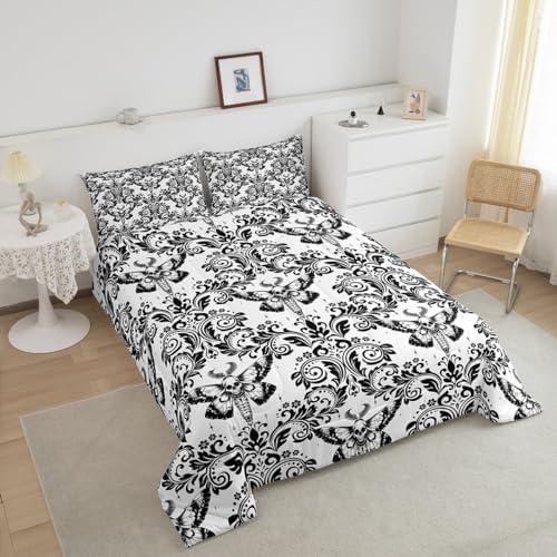 Feelyou White Gothic Damask Floral Comforter Set Full Size Bedding Set