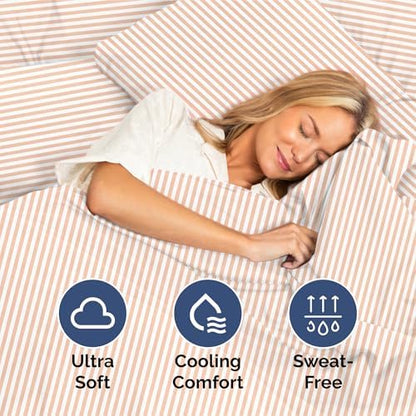 King Size 4 Piece Sheet Set - Ultra Soft & Cooling Sheets - Blush Stripes 1