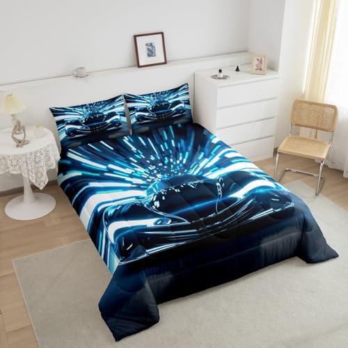 Feelyou Boys Black Speed Sport Car Soft Comforter Set Extreme Sports Teens Bedding Set for Kids Girls Racing Car Comforter Automobile Competition Quilt Set Bedroom Collection 3Pcs Full Size