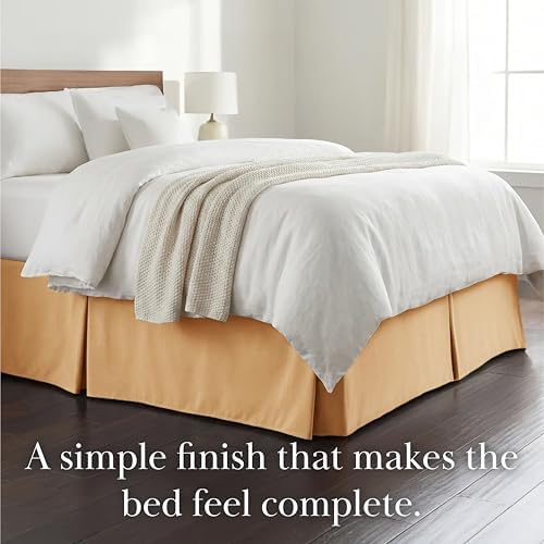 Pleated Queen Bed Skirt 14 Inch Drop Wrinkle Resistant Microfiber Gold