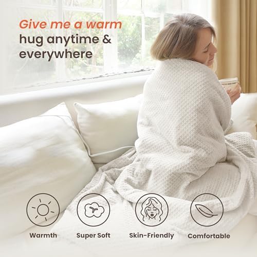 Heated Blanket Electric Blanket Twin Waffle, 62x84 Inches Sherpa Fleece Fast Heating Blanket 6 Heating Levels & 10 Hours Auto Off ETL Certification,Beige Twin