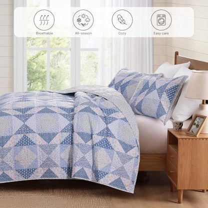 Twin/Twin XL Quilt Set-2 Pieces Soft Bedding Floral Patchwork Coverlet
