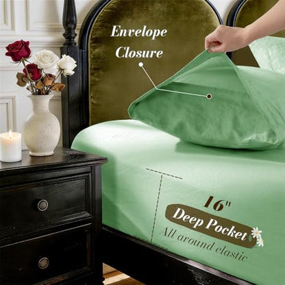 SONORO KATE 100% French Linen King Size Sheets Set,Natural Flax Bedding