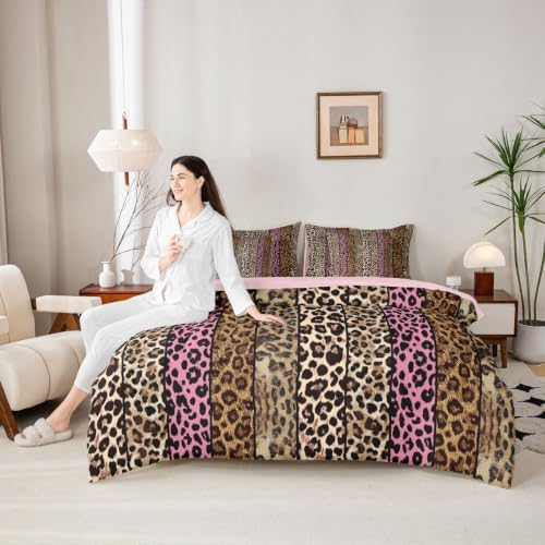 Erosebridal Pink and Brown Leopard Print Twin Size Bedding Set for Men Women Adults - Cheetah Printed 7 Pieces Comforter Set with Sheets Wild Safari Animal Bed in a Bag Modern Leopard Print Bed Sets
