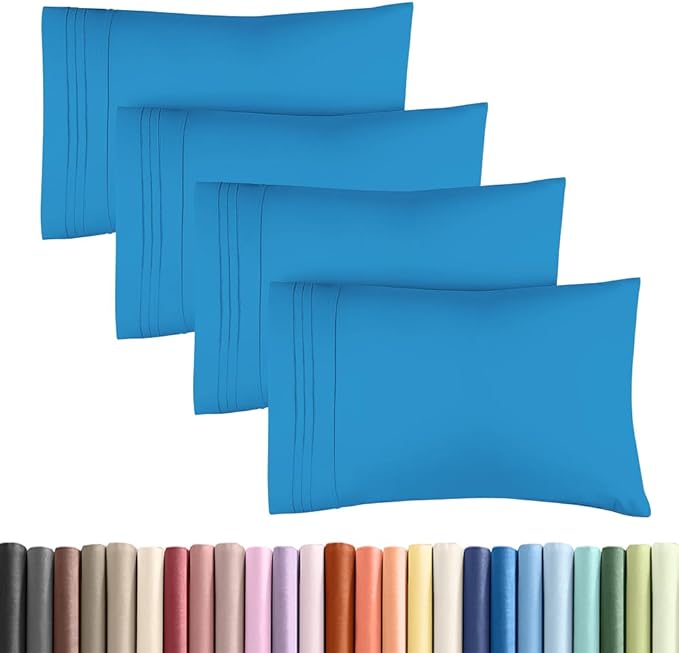 Standard Pillow Cases Set of 4 - Ultra Soft Hotel Quality Pillowcase Covers - Comfy Bedding for Women, Men, Kids & Teens - Machine Washable Pillow Protectors - 4 Piece Set - Standard Size Denim Blue