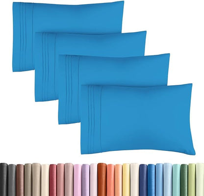 Standard Pillow Cases Set of 4 - Ultra Soft Hotel Quality Pillowcase Covers - Comfy Bedding for Women, Men, Kids & Teens - Machine Washable Pillow Protectors - 4 Piece Set - Standard Size Denim Blue