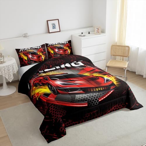 Feelyou Racing Car Comforter Set Twin Size Cool Car Bedding Set Ultra Soft