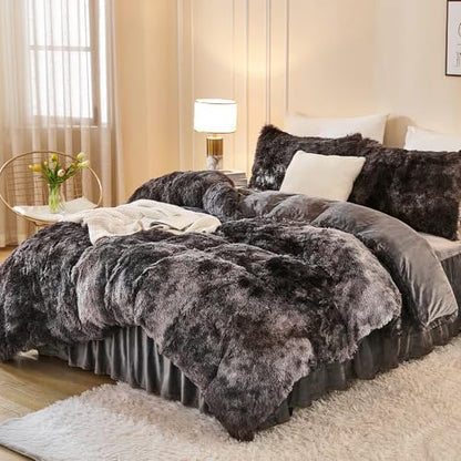 Andency Tie-Dyed Dark Grey Comforter Full Size Set, Fluffy Bedding Set