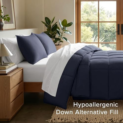 Bare Home Queen Comforter Set - 1800 Ultra Soft (Queen, Midnight)