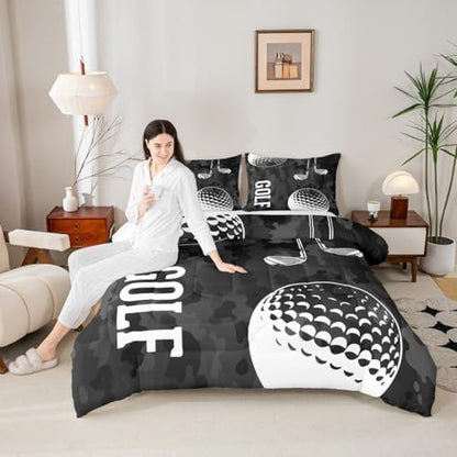 Erosebridal Golf Print Bedding Comforter Sets Black Camo Bedding Set Twin Kids Boys Teens Camouflage Duvet Insert Sports Themed Quilted Comforter,Golf Balls Gaming Bedding 2pcs Soft Microfiber Bed Set