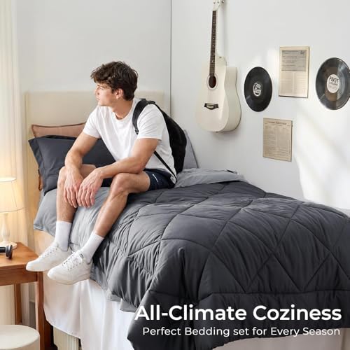 HEVUMYI 5-Piece Twin Comforter Set, Dark & Light Grey Bed in a Bag