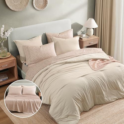 Monbix King Size Comforter Set- 7 Pieces Soft Bed in a Bag King Bedding Set