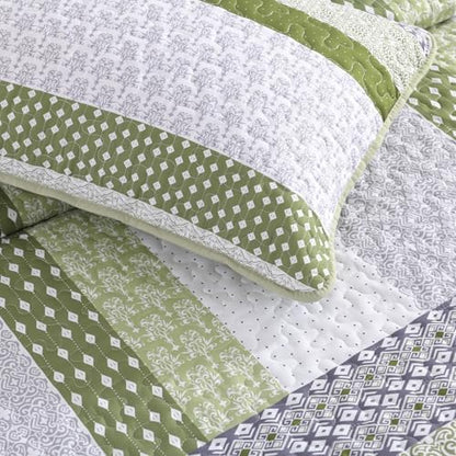 WONGS BEDDING Quilt Queen Size Olive Green, Bohemian Stripe Bedspread