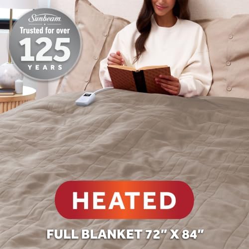 Sunbeam Electric Heated Blanket Royal Luxe Microplush Beige Full 84x72