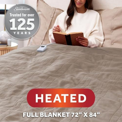 Sunbeam Electric Heated Blanket Royal Luxe Microplush Beige Full 84x72