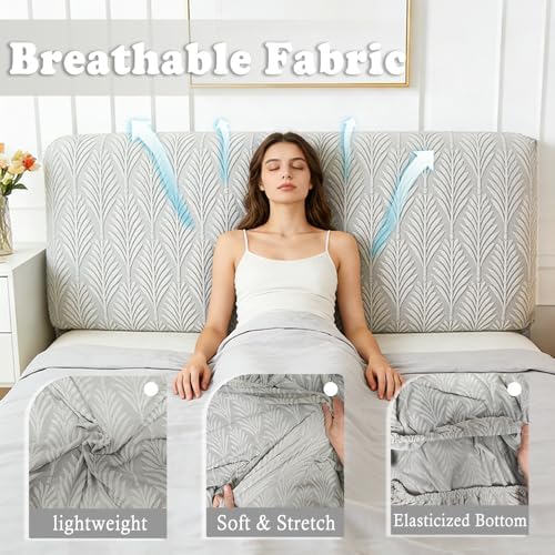 Stretch Headboard Cover Queen/King with 2 Side Pockets, Headboard Slipcover Removable & Washable, Elastic Dustproof Slip Cover for Bed Head Décor Protector
