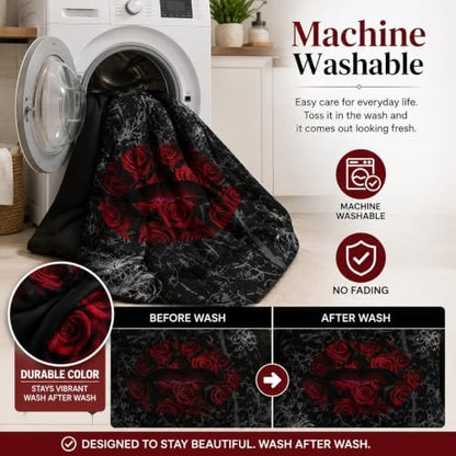 CCoutueChen Gothic Rose Lip Comforter Set Queen, Black Grey Marble Bedding