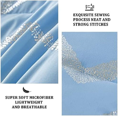 Menghomeus Blue/Silver Comforter Set 4 Piece Queen Size Bedding Set for Kid