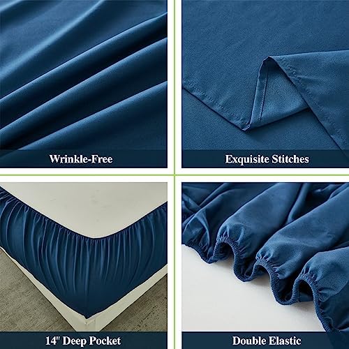 ILAVANDE Navy Blue King Sheets Set 6 Piece,Hotel Luxury Super Soft 1800 Series Microfiber Bed Sheets King Set-Wrinkle Free & Breathable-14 Deep Pocket Sheets for King Size Bed(King,Navy Blue)