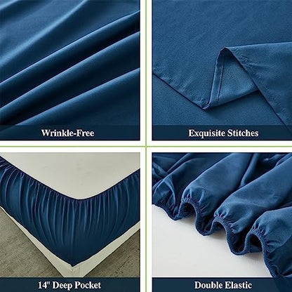 ILAVANDE Navy Blue King Sheets Set 6 Piece,Hotel Luxury Super Soft 1800 Series Microfiber Bed Sheets King Set-Wrinkle Free & Breathable-14 Deep Pocket Sheets for King Size Bed(King,Navy Blue)