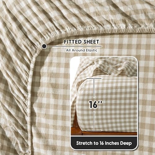 SONORO KATE 100% French Linen Queen Size Sheets Set,Natural Flax Bedding