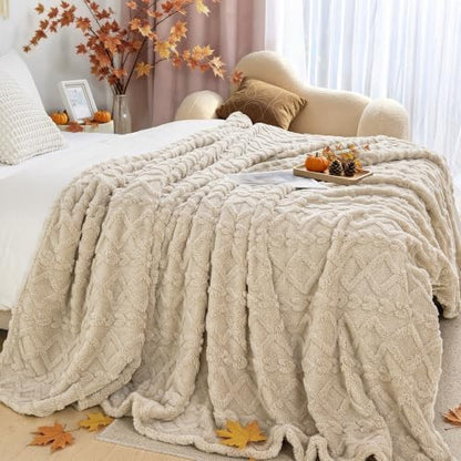 Aganear Fleece Throw Blanket for Bed Couch 90"x90" Khaki