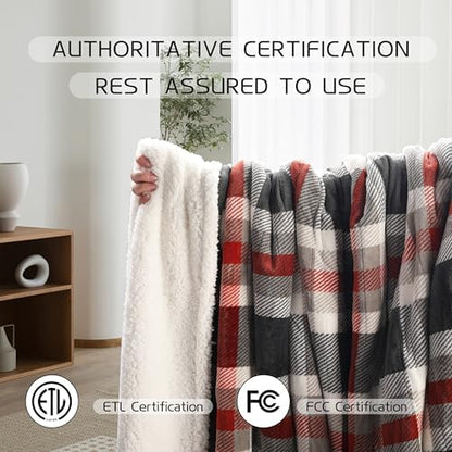 Electric Heated Blanket Full Size 72"x84", 10H Auto-Off, Black&Red Plaid