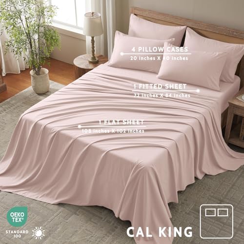 Cal King Size Sheets Set - 6 Piece Luxuriously Soft & Cooling Sheets Cal King Size - Ultra Soft 16" Deep Pocket Cal King Sheet Set - Fitted Sheet & Pillowcase Sets (Cal King Baby Pink)