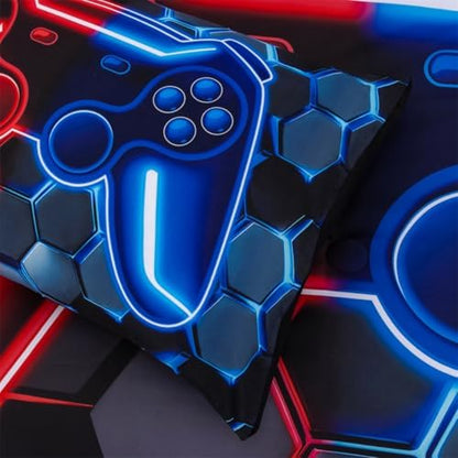 NTBED Queen 3 Pieces Game Comforter Set for Boys Girls Kids Gaming Lightweight Microfiber Gamer Bedding Sets Red Blue