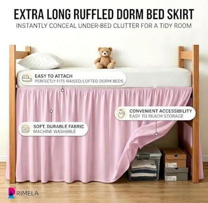 College Dorm Bed Skirt Twin XL 36" Drop, Slit Corner Bedskirt, Dusty Pink