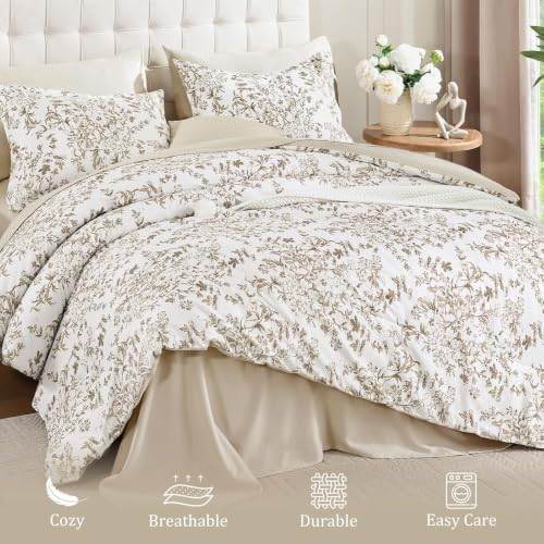 WONGS BEDDING 8 Pieces Comforter Sets Full Size Brown Floral Bed Set