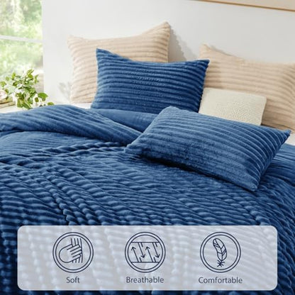 EXQ Home Fluffy Comforter Set King Size,3 Pieces Bed Set,Lake Blue