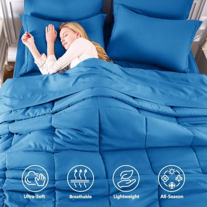 CozyLux King Size Comforter Set, 7-Piece Bed in a Bag, Royal Blue