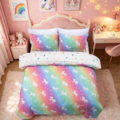 Holawakaka Glow in The Dark Unicorn Kids Full Comforter Set 5-Pieces