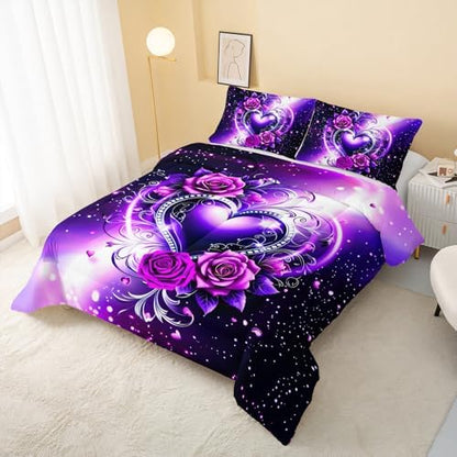 QOOMO Love Heart Kids Comforter Set Queen Size