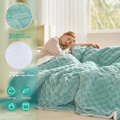 Heated Blanket Twin 62" x 84", Soft Cozy Checked, Sage Green