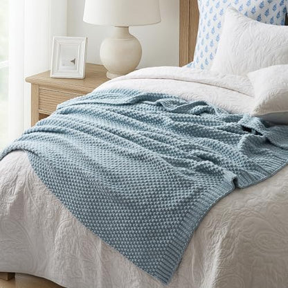 EVERGRACEHOME Chunky Chenille Knit Throw Blanket, 50 x 60, Chambray Blue
