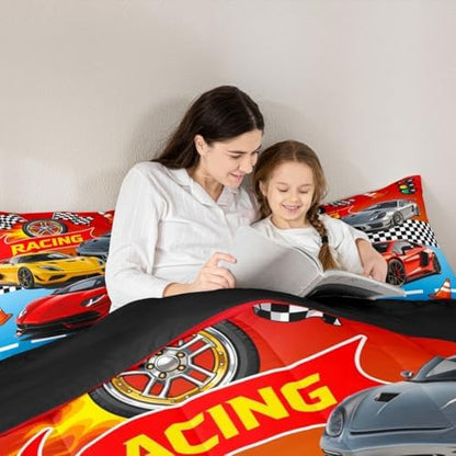 Feelyou Race Car Comforter Set Queen Size for Boys Girls