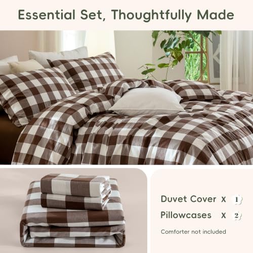 JIYUAN Twin Washed Cotton Duvet Cover Set, 2-Piece, Buffalo Check