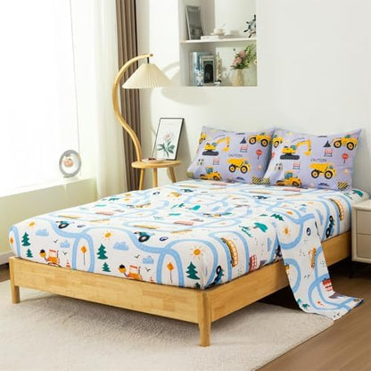 Holawakaka Construction Truck 5-Piece Twin Bed-in-A-Bag Set for Boys