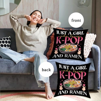 K-pop Decor, Just a Girl Who Loves K-pop Room Decor, K-pop Gifts Pillow Cover Rustic Anime Lovers Throw Girls for Room Home Girl Bedroom Decoration Gifts