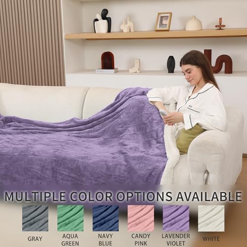 Electric Blanket Queen Size, Soft Cozy Flannel Sherpa Queen Heated Blanket Dual Control with 5 Heating Levels & 10 Hours Auto Off, Machine Washable Heating Blanket, 84" x 90", Lavender Violet