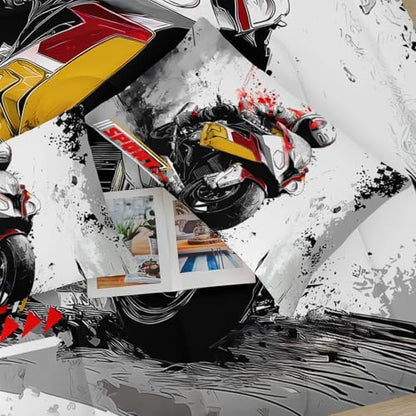 Motorcycle Race Comforter Set Queen Size for Boys，Kids Sports Themed Queen Size Bedding Set，Sport Quilt for Boys，with 1 Comforter with 2 Pillow Case