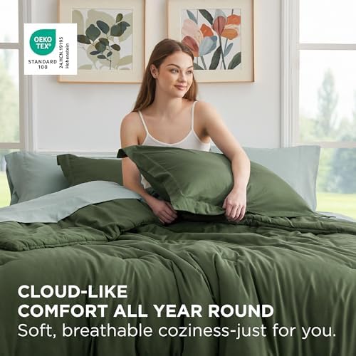 Bedsure King Bedding Comforter Set Olive Green Bed in a Bag 104" x 90"