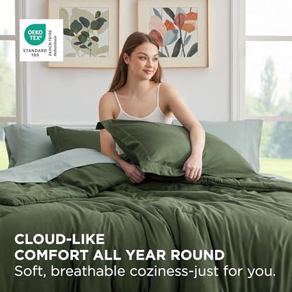 Bedsure King Bedding Comforter Set Olive Green Bed in a Bag 104" x 90"