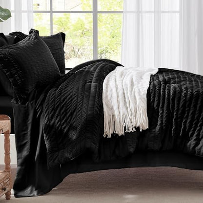 Zzlpp Twin Comforter Set 5 Piece, Black Bed in a Bag Twin Size Bedding Sets