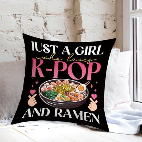 K-pop Decor, Just a Girl Who Loves K-pop Room Decor, K-pop Gifts Pillow Cover Rustic Anime Lovers Throw Girls for Room Home Girl Bedroom Decoration Gifts