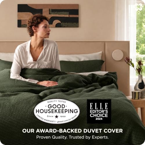 Bedsure PureWoven 100% Cotton Waffle Weave Duvet Cover Set, 3 Pieces, Full