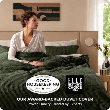 Bedsure PureWoven 100% Cotton Waffle Weave Duvet Cover Set, 3 Pieces, Full
